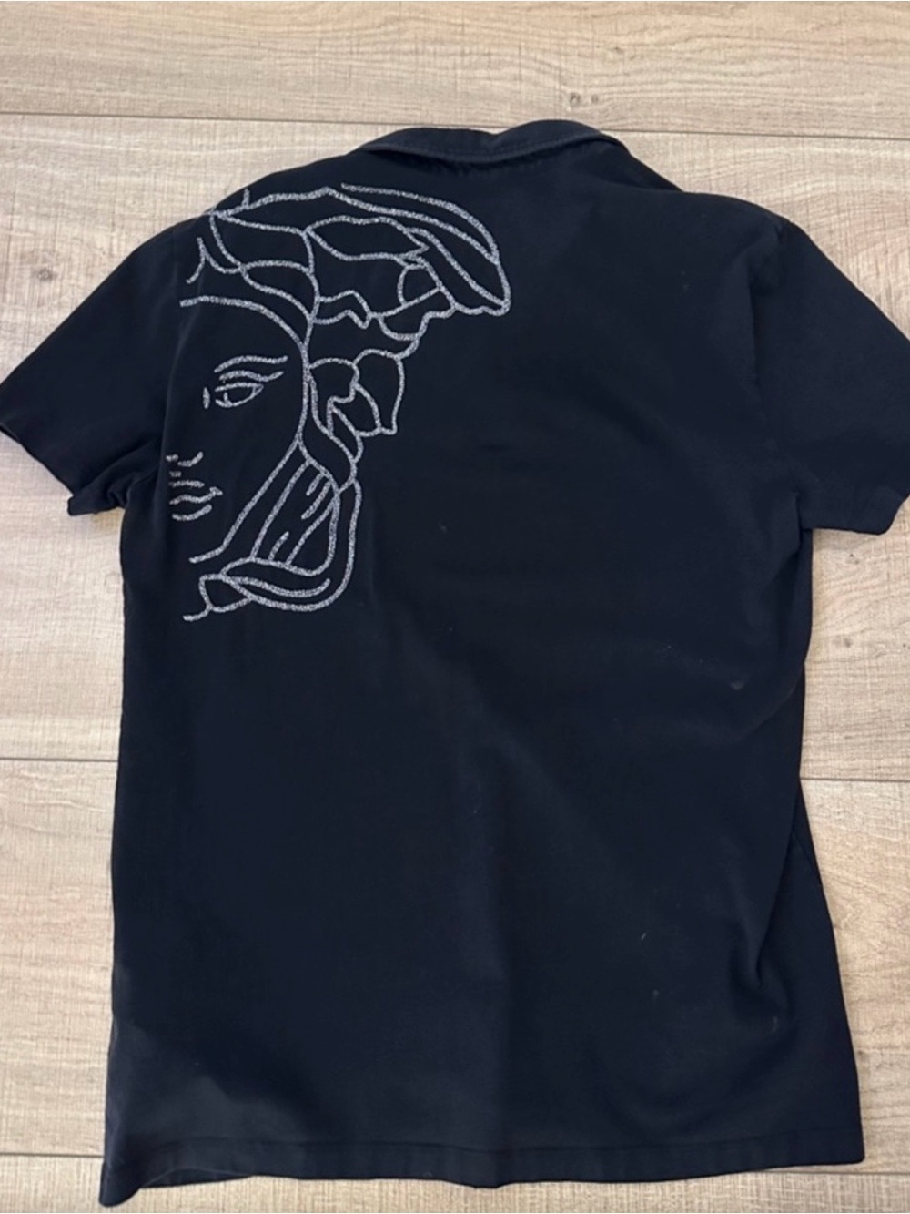 Versace Collection Black Polo with Silver Medusa Stitching